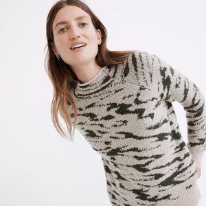Madewell Thornton Mockneck Pullover Sweater Green and Tan - XS